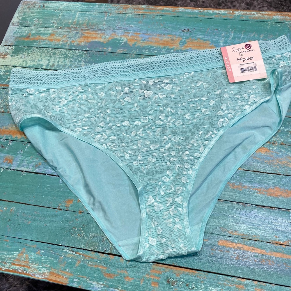 Secret Treasures Leo Jacquard Hipster Panties Aqua Blue Lace L 12-14